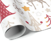 Winter Wit, Kerstboom en Herten Cadeaupapier (Rol Hoek)