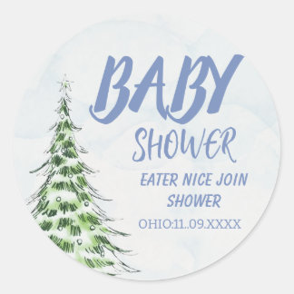 Winter with Festive Tree Ronde Sticker