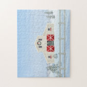 Winter witte besneeuwde kerststal legpuzzel (Verticaal)