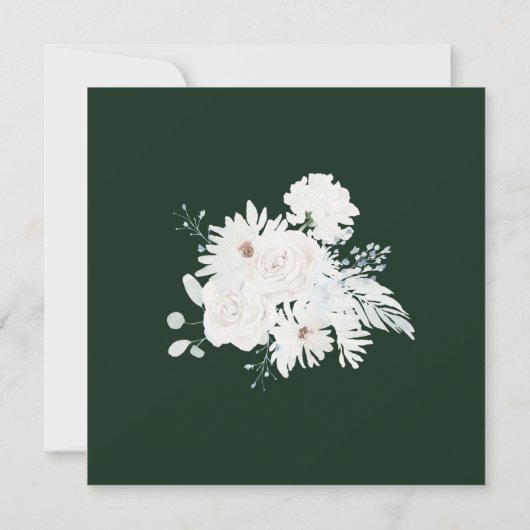 Winter Witte Bloemen en Groene Kerstmis Bruiloft Bedankkaart (Achterkant)