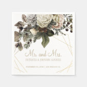 Winter witte bloemen Mr en Mrs script bruiloft Servet (Voorkant)