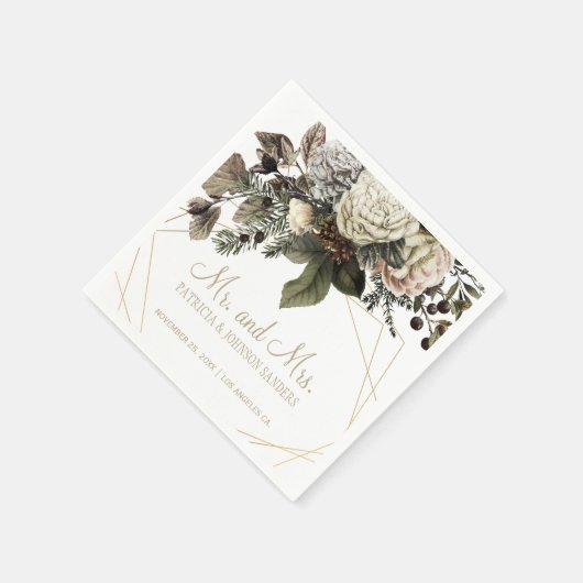 Winter witte bloemen Mr en Mrs script bruiloft Servet (Hoek)