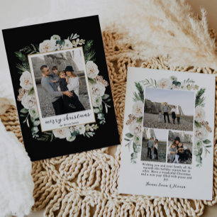 Winter witte bloemen Zwart-wit foto Feestdagenkaart