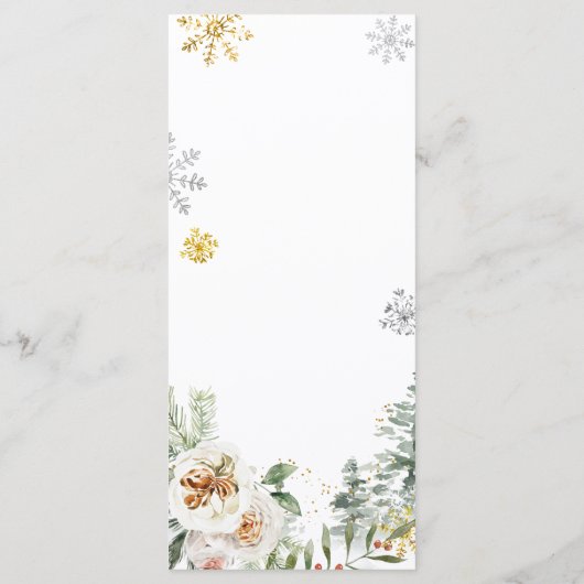 Winter Witte Bloemige Pijnbomen Trouw Menu Kaart (Achterkant)