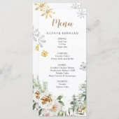 Winter Witte Bloemige Pijnbomen Trouw Menu Kaart (Voorkant / Achterkant)