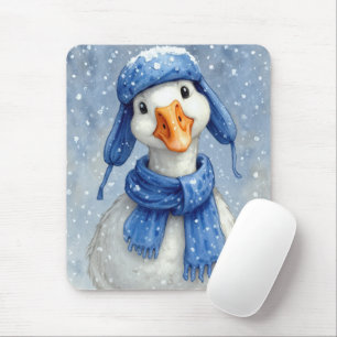 Winter Witte Gans Met Blauwe Sjaal Muismat