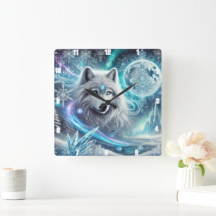 Winter Wolf Moon Vierkante Klok