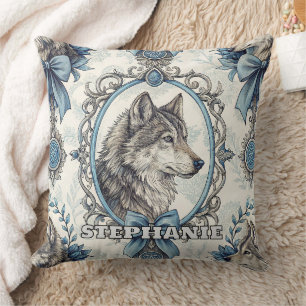 Winter Wolf Portret in blauw en grijs Lijst Kussen