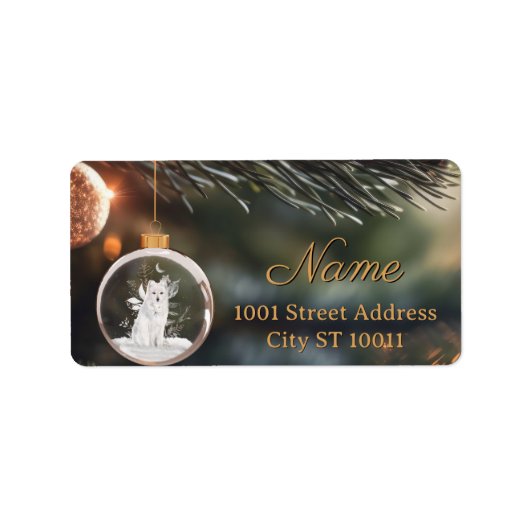 Winter Wolf w / Florals Christmas Kaart Etiket (Voorkant)