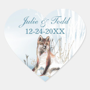 Winter Wolf Wedding Save the Date Hart Sticker
