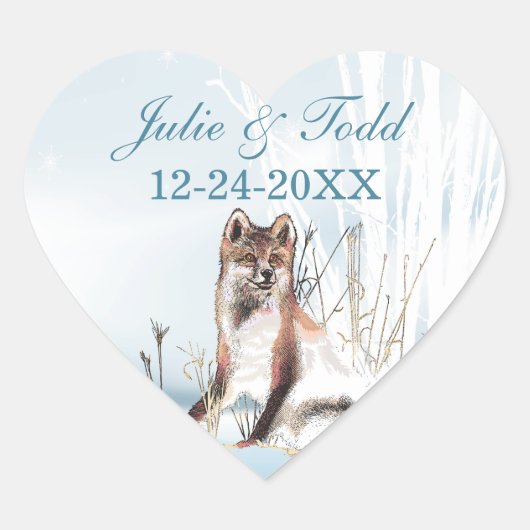 Winter Wolf Wedding Save the Date Hart Sticker (Voorkant)
