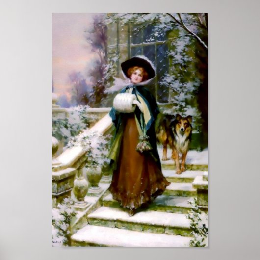 Winter Woman Collie Dog Poster (Voorkant)
