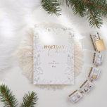 Winter Wonder Gold Calligraphie Carte de vacances<br><div class="desc">Notre collection "Winter Wonder Holiday" présente des illustrations au pochoir de feuillage hivernal couplées à un élégant script en feuille d'or imitation. Les Arrière - plans sont élégants blanc, riche bordeaux et vert chasseur - couleurs de vacances classiques. Vous pouvez mélanger et assortir les produits de cette collection pour un...</div>