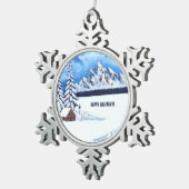 Winter Wonder Scene Tin Sneeuwvlok Ornament (Rechts)