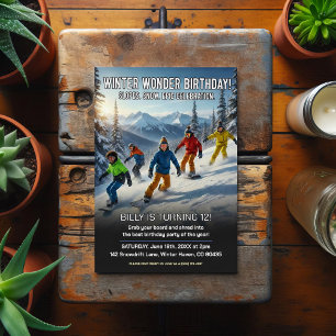 Winter Wonder Snowboard Verjaardagsfeestje Briefkaart