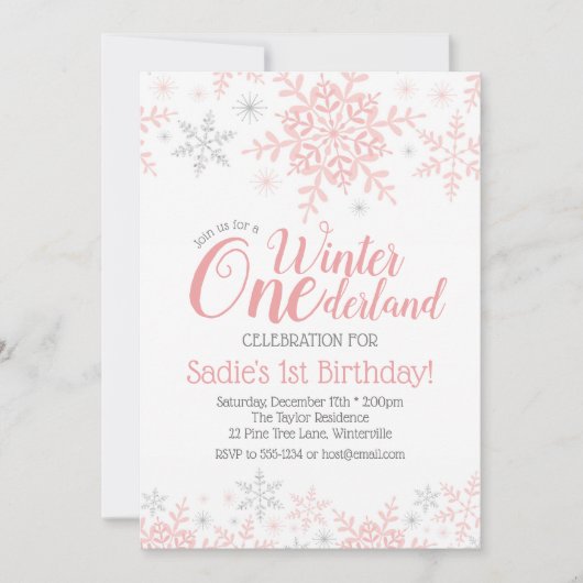 Winter Wonderland 1e verjaardag meisje roze zilver Kaart (Voorkant)