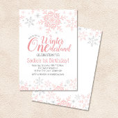 Winter Wonderland 1e verjaardag meisje roze zilver Kaart