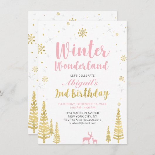 Winter Wonderland 2e Invitation anniversaire - Gir (Devant / Derrière)