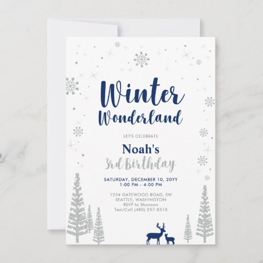 Winter Wonderland 3e Boy Birthday Invitation (Devant)