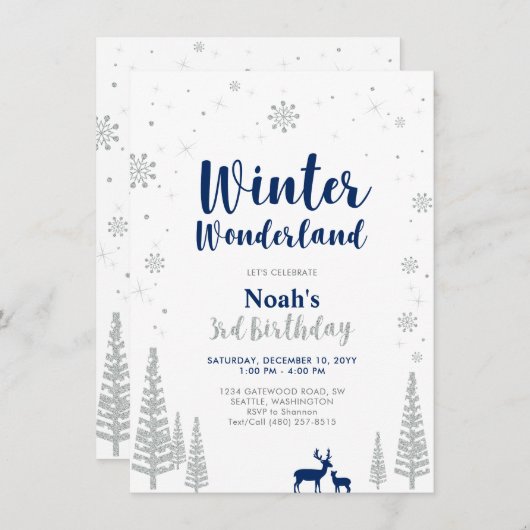 Winter Wonderland 3rd Boy Birthday Invitation Kaart (Voorkant / Achterkant)