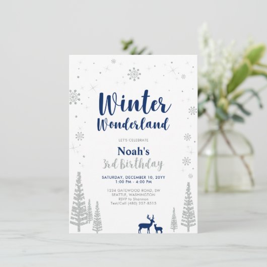 Winter Wonderland 3rd Boy Birthday Invitation Kaart (Staand voorkant)