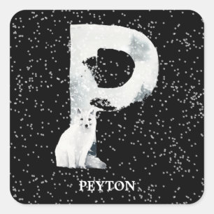 Winter Wonderland Alphabet P Monogram Snow Wolf Vierkante Sticker