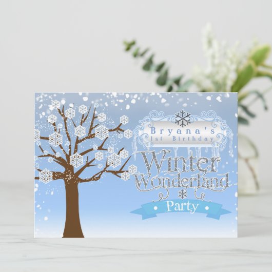 Winter Wonderland Anniversaire Fête Invitation (Debout devant)