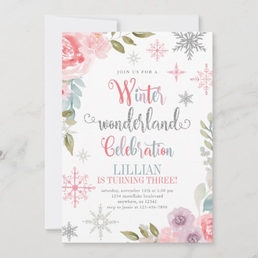 Winter Wonderland Anniversaire Invitation avec fle (Devant)
