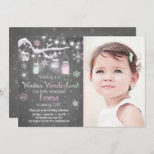 Winter Wonderland anniversaire invitation Mint ros (Devant / Derrière)