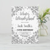 Winter Wonderland Anniversaire Invitations Argent (Debout devant)