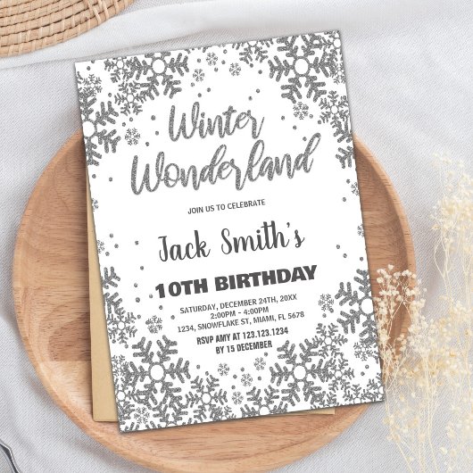 Winter Wonderland Anniversaire Invitations Argent