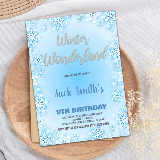 Winter Wonderland Anniversaire Invitations Bleu