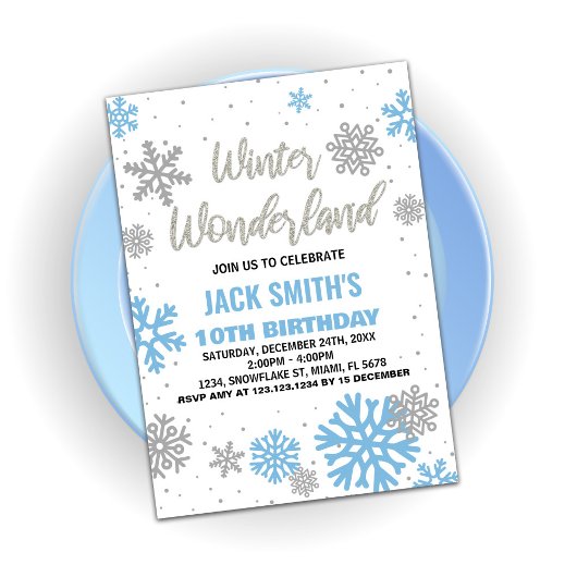 Winter Wonderland Anniversaire Invitations Bleu Bl