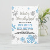 Winter Wonderland Anniversaire Invitations Bleu Bl (Debout devant)