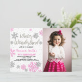 Winter Wonderland Anniversaire Invitations Pink Ph (Debout devant)