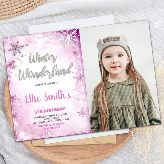 Winter Wonderland Anniversaire Invitations Pink ph