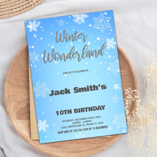 Winter Wonderland Anniversaire Invitations Silver