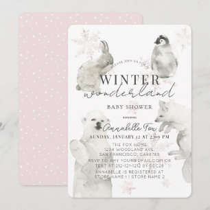 Winter Wonderland Arctic Animals Girl Baby shower Kaart