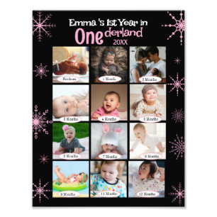 Winter Wonderland Baby's 1e jaar fotocollage Foto Afdruk