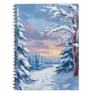 Winter Wonderland Berg Sneeuw Natuur Schilderij Notitieboek