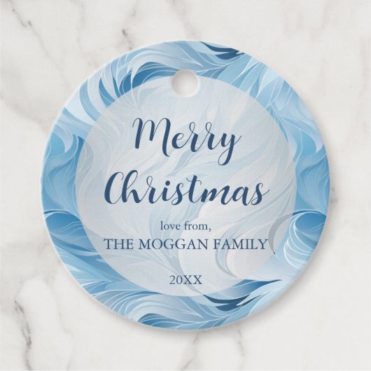 Winter Wonderland Blauw ijzig patroon Bedankjes Labels (Voorkant)