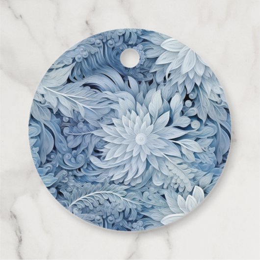 Winter Wonderland Blauw ijzig patroon Bedankjes Labels (Achterkant)