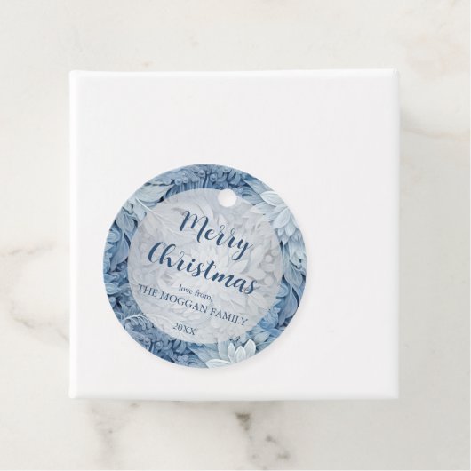 Winter Wonderland Blauw ijzig patroon Bedankjes Labels (In situ)