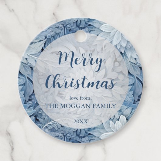 Winter Wonderland Blauw ijzig patroon Bedankjes Labels (Voorkant)