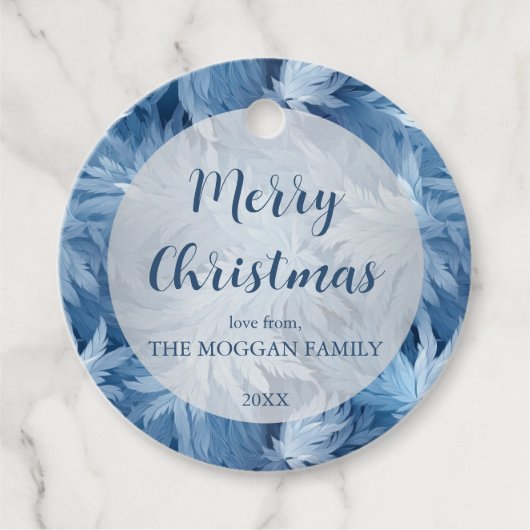 Winter Wonderland Blauw ijzig patroon Bedankjes Labels (Voorkant)