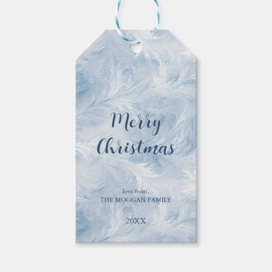 Winter Wonderland Blauw ijzig patroon Cadeaulabel (Voorkant)