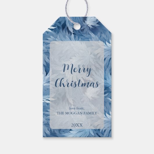 Winter Wonderland Blauw ijzig patroon Cadeaulabel (Voorkant)