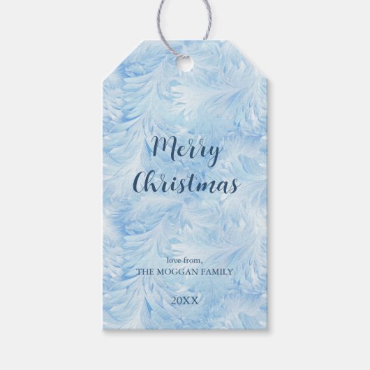 Winter Wonderland Blauw ijzig patroon Cadeaulabel (Voorkant)