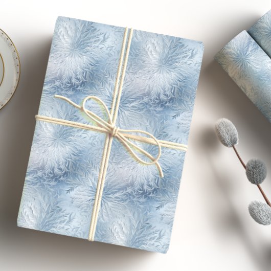 Winter Wonderland Blauw ijzig patroon Cadeaupapier