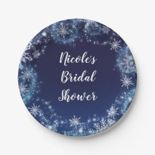 Winter Wonderland Blauw & Wit Fonkelende Sneeuwvlo Papieren Bordje